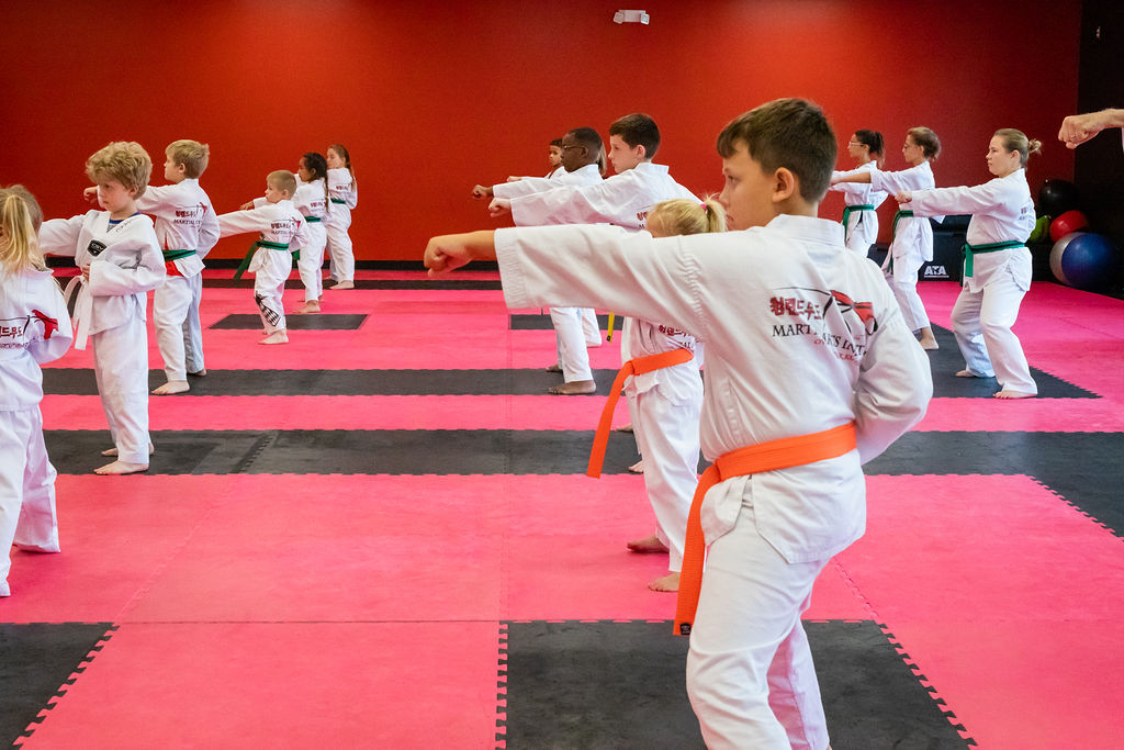 young kids practicing martial arts moves